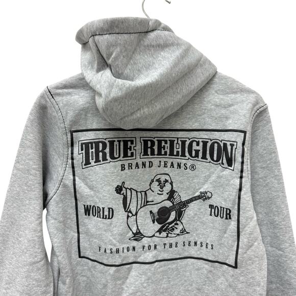 NWT True Religion Big T Zip Up Hoodie Heather Gray Jet Black Men’s Size Small - Picture 6 of 8